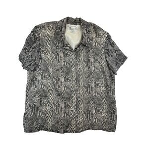 Silk Land Blouse Womenttos 12‎ Snakeskin Print Button Front Short Sleeve